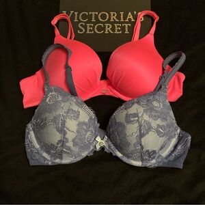 2 Bra Bundle Victoria’s Secret 36B pink & blue, solid & floral